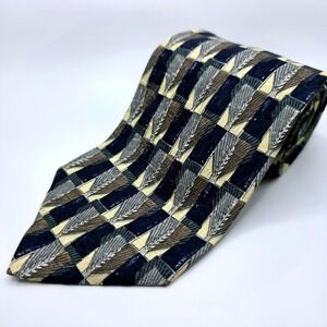 Ermenegildo Zegna Necktie Blue Beige Brown‎ Geometric Pattern Men's Tie 58x4